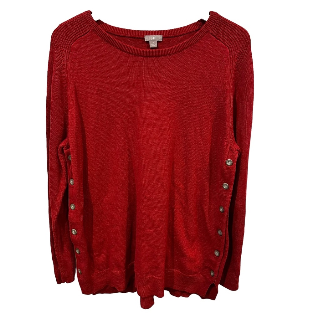 J.Jill  women’s Large L sweater red cotton wool crew button flattering classic